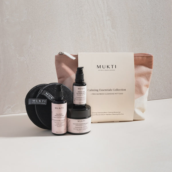 MUKTI Calming Essentials Collection + FREE Cleansing Mitt Duo